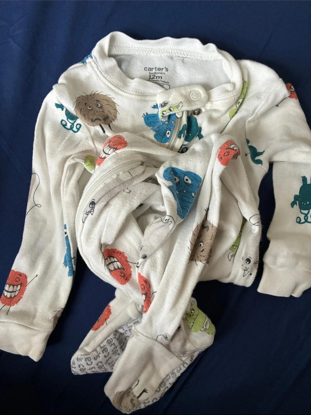Carter's White Footed One-Piece Pajamas with Colorful Monster Prints